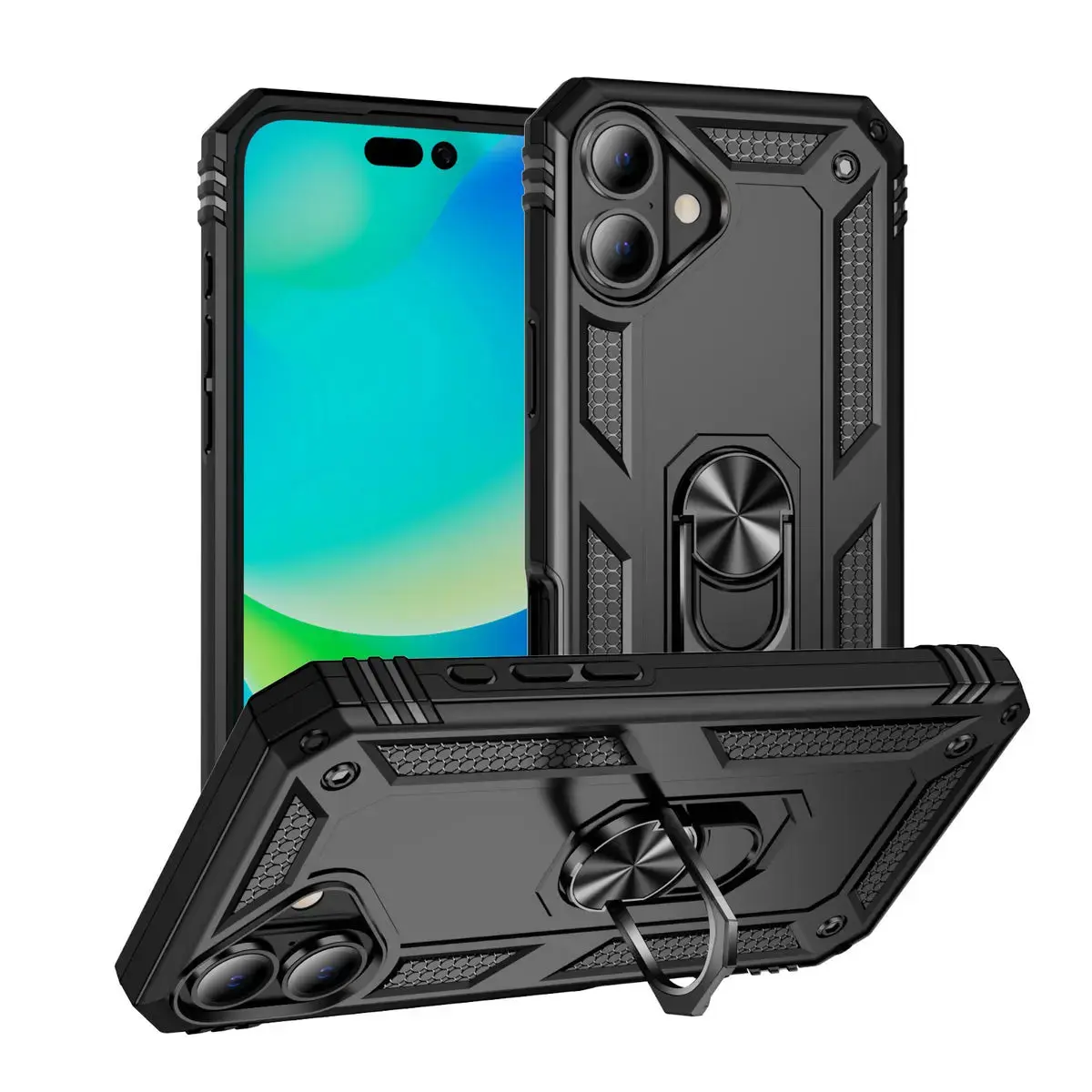 Entronix iPhone 16 Plus Case - Guard Ring Holder, Dual Layer Protection Cover Metal