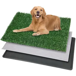 Dog Grass Pet Loo Indoor/Outdoor Portable Potty, Artificial Grass Patch Bathroom Mat and Washable Pee Pad for Puppy Training, Full System with Trays