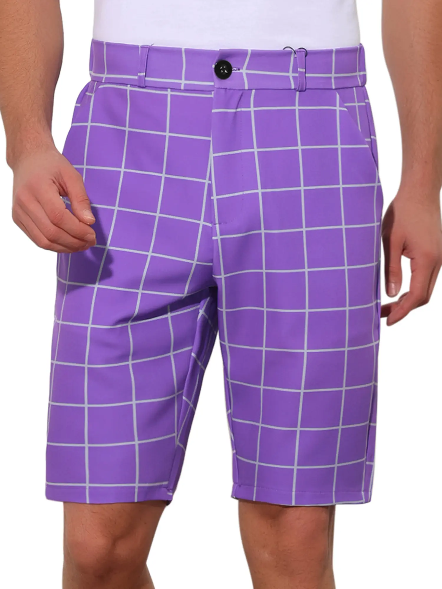 INSPIRE CHIC Plaid Shorts for Men's Flat Front Color Block Checked Golf Shorts
