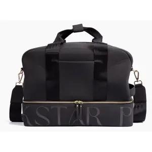 Rockstar Duffel Bag - Limited Edition Vegan Leather with Side & Internal Pockets, Red Lining, Gold Hardware, Hidden Bottom Compartment for Shoes