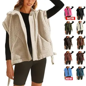 Women’s Warm Sherpa Fleece Vest Casual Cozy Sleeveless Button Down Sherpa Jacket Outerwear with Pockets