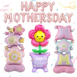 Happy Mother's Day Balloons Set with 16inch Rose  Happy Mother's Day Letter Balloons & 50inch Flower Mom Standing Balloons, Mother's Day Party Birthday Decorations Supplies for Mom