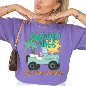 Good Vibes Shirt, Let's Chase Sunsets Tee, Comfort Colors Shirt, Sunny Day Tee, Summer Tee, Oversized Graphic Tee, Womens Shirt, DTG Printed In the USA
