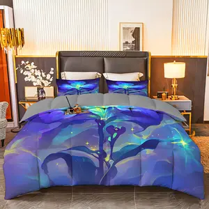 3pcs (1 comforter + 2 pillowcases) Bedding Set, All - Season, Soft & Fluffy, Hypoallergenic, with Stunning Galaxy - Inspired Floral Print, Wrinkle & Fade Resistant, Easy - Care, Available in Queen/King/Full Size, Premium Quality Fabric for Bedroom, G