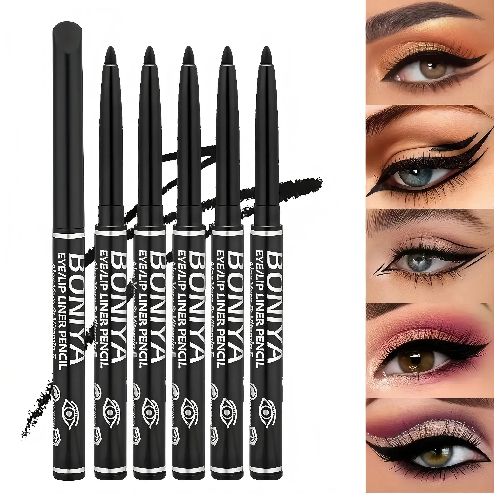 6pcs Quick-Dry Longwear Eye Liner Pencils, Smudge-Proof Long-Lasting 24hr, Easy Application, Perfect Eye Makeup, Liquid Form, Single Item, Eye Pencil Set, Eyeliner