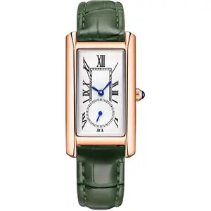 Women Quartz Watch Lady Stylish Rectangle Dress Watch with Leather Strap and Blue  Crown
