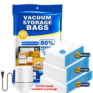 Carry-On Vacuum Seal Storage Bags w/Electric Pump 6/12 Packs | Airtight Waterproof Compression Bags for Travel Moving Luggage Suitcase | Clothes Organizer