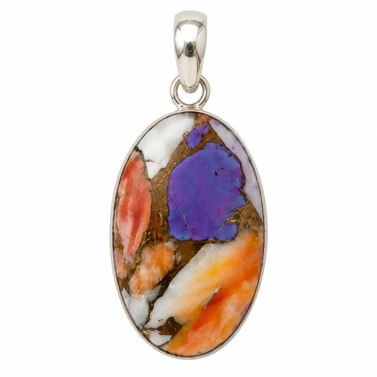 Mojave Turquoise, Copper & Spiny Oyster Pendant – Sterling Silver