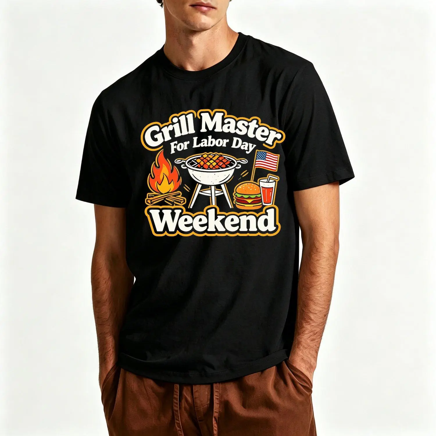 Men's Short sleeve T shirts Labor Day Weekend Grill Master Black T Shirt Funny BBQ Party Tee Summer Cookout Top Grill Master Labor Day BBQ Black T Shirt Menswear Tshirt