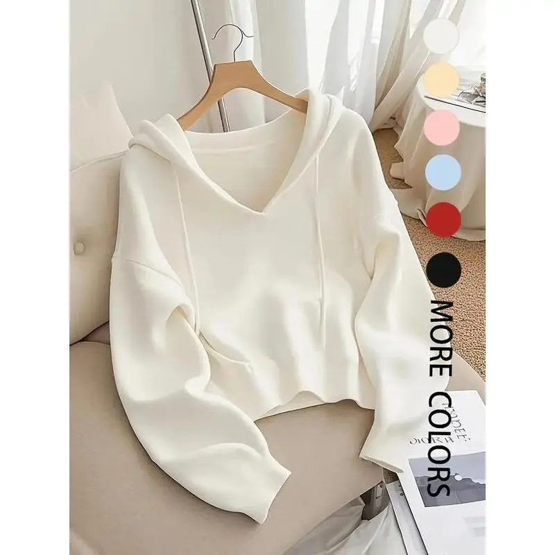 ASPOP Women’s V-Neck Drawstring Hoodie: Soft Loose Knit Sweatshirt w/ Unique Touch – Perfect for Early Autumn u hoodie