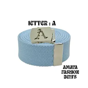 Letter A Baby Blue Old English Buckle with belt/ Canvas belts/ Adjustable belts/ Men and Women belts