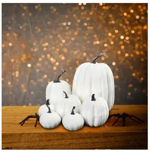 7Pcs Artificial Pumpkins Harvest Decoration Assorted Size for Thanksgiving Autumn Festive Party Supplies White