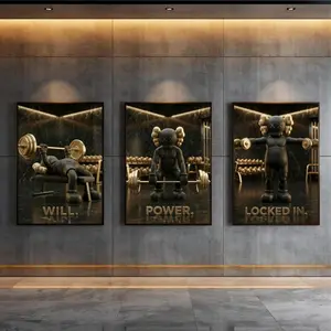 Full Set 3 HypeBeast Gym Wall Art Set Of 3, Luxury Kaws Style Poster Set of 3, Black & Gold Gym Decor, Man Cave Office Print