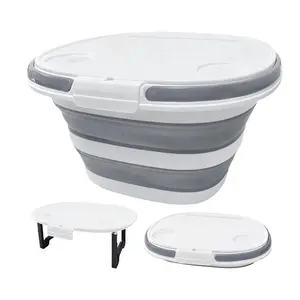Multi-Functional Foldable Bucket with Lid, 4.2 Gallon (16L), 4-In-1 Portable Storage for Camping, Fishing, Car Wash, Foot Bath, Toy Organizer
