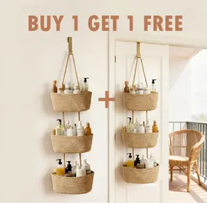【BUY 1 GET 1 FREE】Woven cotton 3-Tier Over the Door Basket, Wall-Mounted Jute Storage Organizer – Decorative Nursery Baskets, Perfect for Busy Mom/Dad to Store Diapers & Toys small basket Gift Hook laundry basket house organizers petlovers