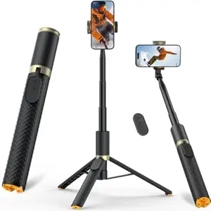 Phone Tripod & Selfie Stick with Remote, Portable, Lightweight for Video Recording Vlog, Extendable Travel Tripod Stand Compatible with iPhone Android, Black, 62"
