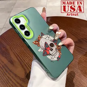IMD Case Compatible with GalaxyS24 Plus S25 S23 S22 Ultra S23+ Butterfly Skull Dream Pattern Hard Polycarbonate Anti-Scratch Ultra Thin Phone Back Cover for Girl