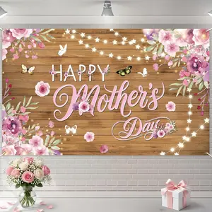 71x43in Large Happy Mother's Day Banner Backdrop Mother's Day Decorations Indoor Outdoor Photo Background Party Supplies for Wall Door Home Decor Light brown