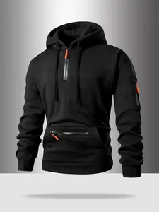 Men's Half-Zip Hooded Sweatshirt, Trendy Pocket Zip Design, Multiple Colors Available, Loose Fit Comfortable Streetwear Fashion