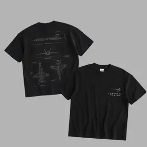 F-18 Super Hornet Blueprint Double Sides Heavy Cotton T-Shirt Vintage Lockheed Martin Graphic Tee Military Enthusiast Streetwear Clothing Gift for Men
