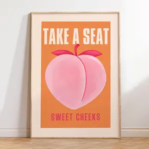 Room Decor, Unframed Take a Seat Sweet Cheeks Poster Funny Toilet Poster Peach Art Print Funny Bathroom Nice Bum 5 size, 8x12 to 27x40 inch