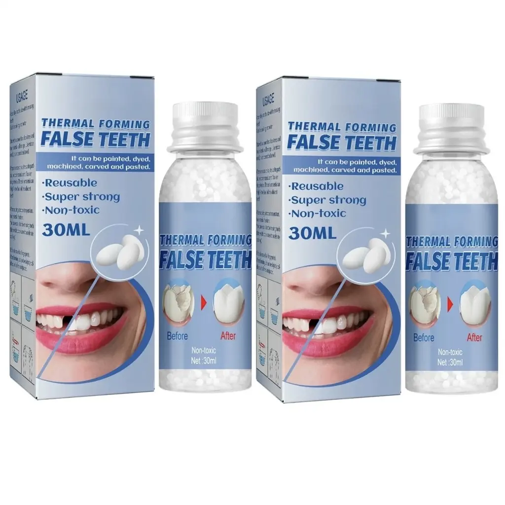 Moldable False Teeth Beads, Temporary Tooth Repair Kit, DIY Denture Filling Material for Missing Teeth, Cracked Teeth and Tooth Gaps, Reusable Thermal Forming Fake Teeth Beads, 30ml
