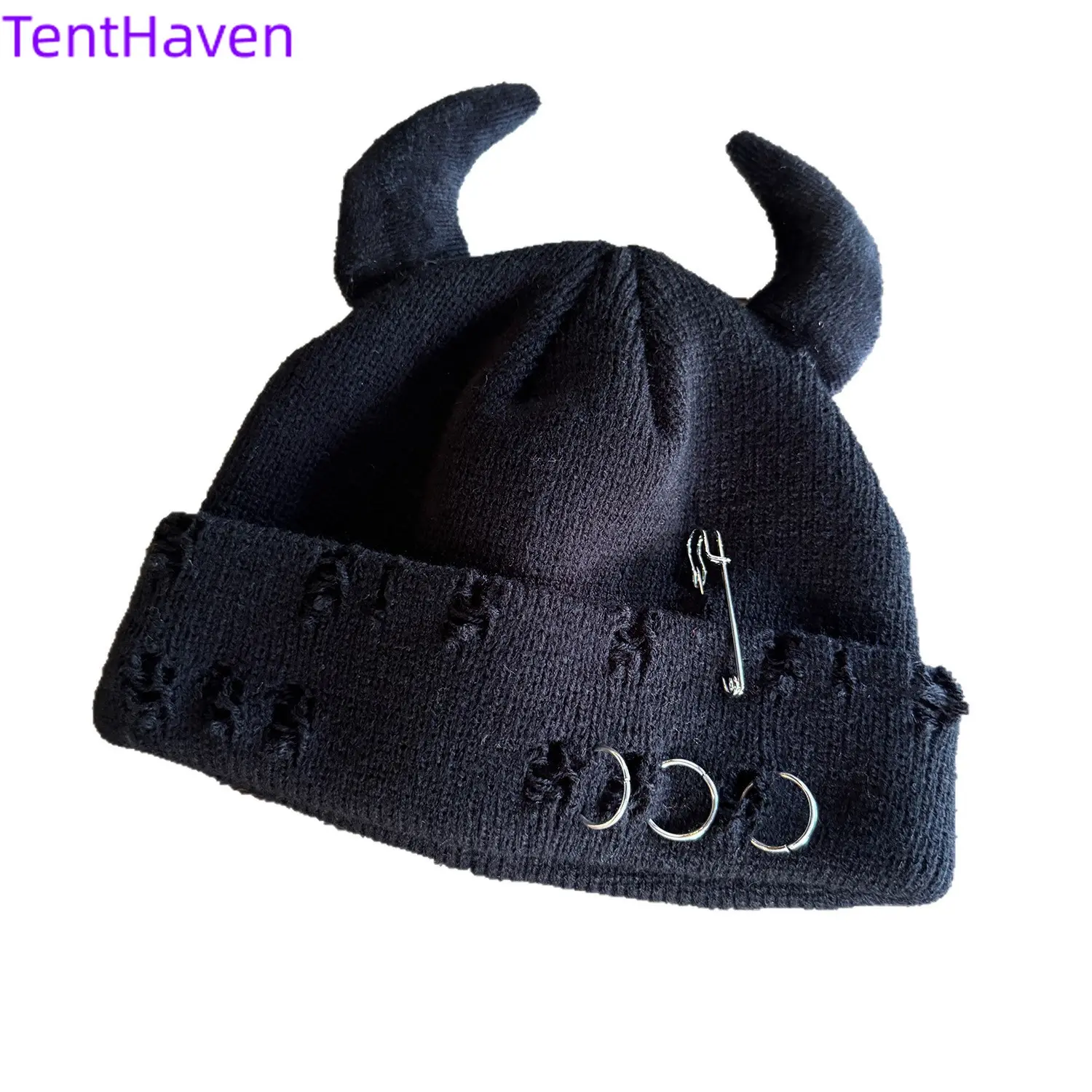 2026 Autumn/Winter Devil Horn Hat Warm Knitted Knitted Wool Hat Halloween Horn Head Cap Pin Hole Knitted Guapi Hat