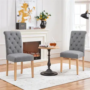 Yaheetech Dining Chairs Set of 2/4 Fabric Upholstered Dining Chairs High Back Padded Kitchen Chairs with Solid Wood Legs for Home, Dining Room, Kitchen