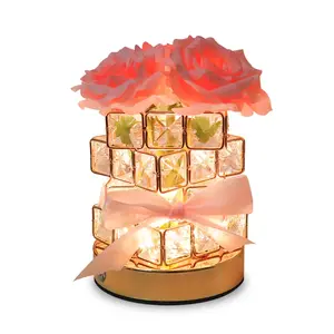 Rose Crystal Table Lamp, Rechargeable Wireless Rose Light, Adjustable 3 Color Dimmable Flower Lamp, Romantic LED Diamond Light