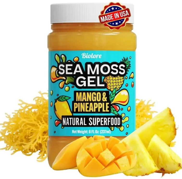 Biolore Sea Moss Gel Mango Pineapple – Flavored Superfood with Natural Electrolytes – Wildcrafted Mango Jam Sea Moss, with Minerals, Vegan, Made in USA – 8oz Trial Size