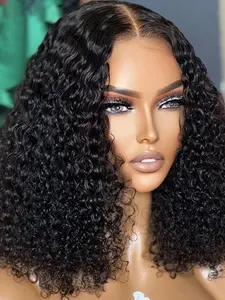 Soft Long 16 Inch 180 Density Kinky Curly Short Bob Lace Front Wig, Synthetic Glueless Pre-Plucked Heat Resistant Daily Wear Wig All Seasons