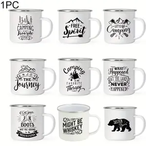 12oz Vintage Enamel Mug with Fun Print, Gift Mug for Cold Drinks, Beer, Beverages, Water Cup, Ideal Gift for Colleagues, Friends, Classmates, and Relatives