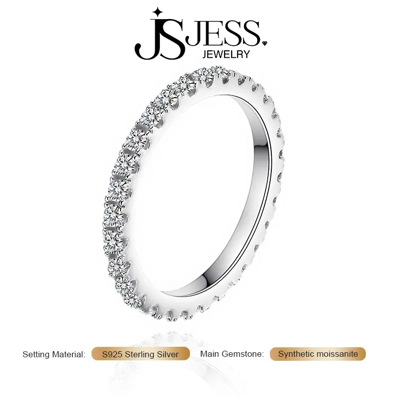 【Star Pave】1.8mm Radiant Cut Eternity Ring, S925 Sterling Silver Wedding Band for Women