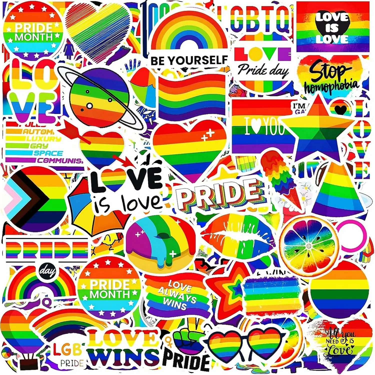 300PCS Pride Stickers Bulk, Rainbow Gay Stickers for LGBTQ Bi Trans Lesbian Pride Stuff for Water Bottles Laptop Helmet Motorcycle(No Duplicates)
