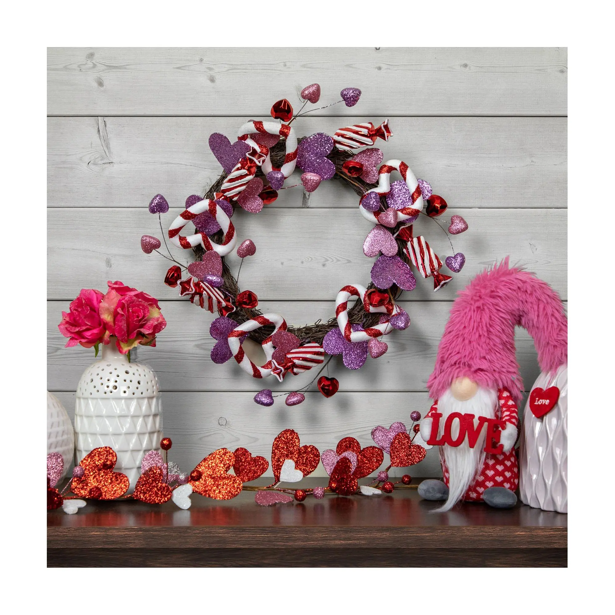 Northlight Pink & Purple Candies & Hearts Valentine's Wreath