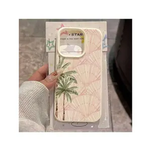 1pc TPU Material Pink Seashell & Palm Tree Pattern Phone Case Suitable For IPhone17/IPhone17 Air/IPhone17 Pro/IPhone17 Pro Max/16 Pro Max/15 Pro Max/14 Pro Max/13 Pro Max/12 Pro Max/11 Pro Max