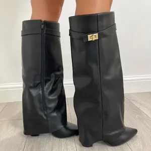 Knee High Faux Leather Lock Boots - 2 [CZ]