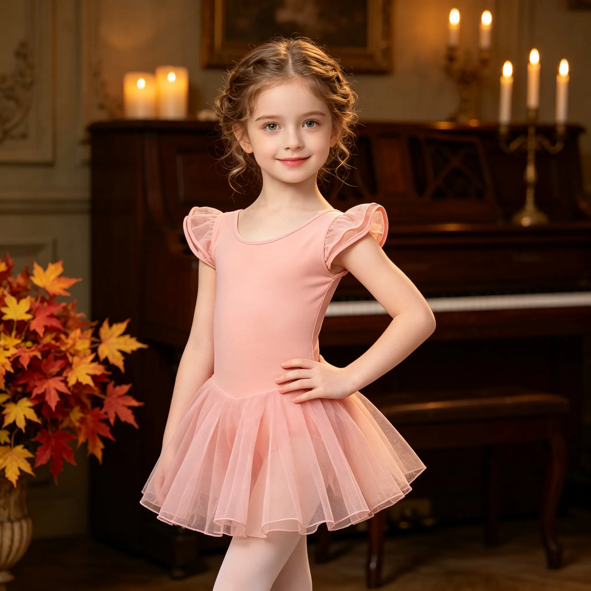 Kids Ballet Dance Costume, Girls Short Puff Sleeve Tutu Leotard Dress, Children Dance Wear for Ballet Class Training Stage Performance Birthday Party Dress‑up