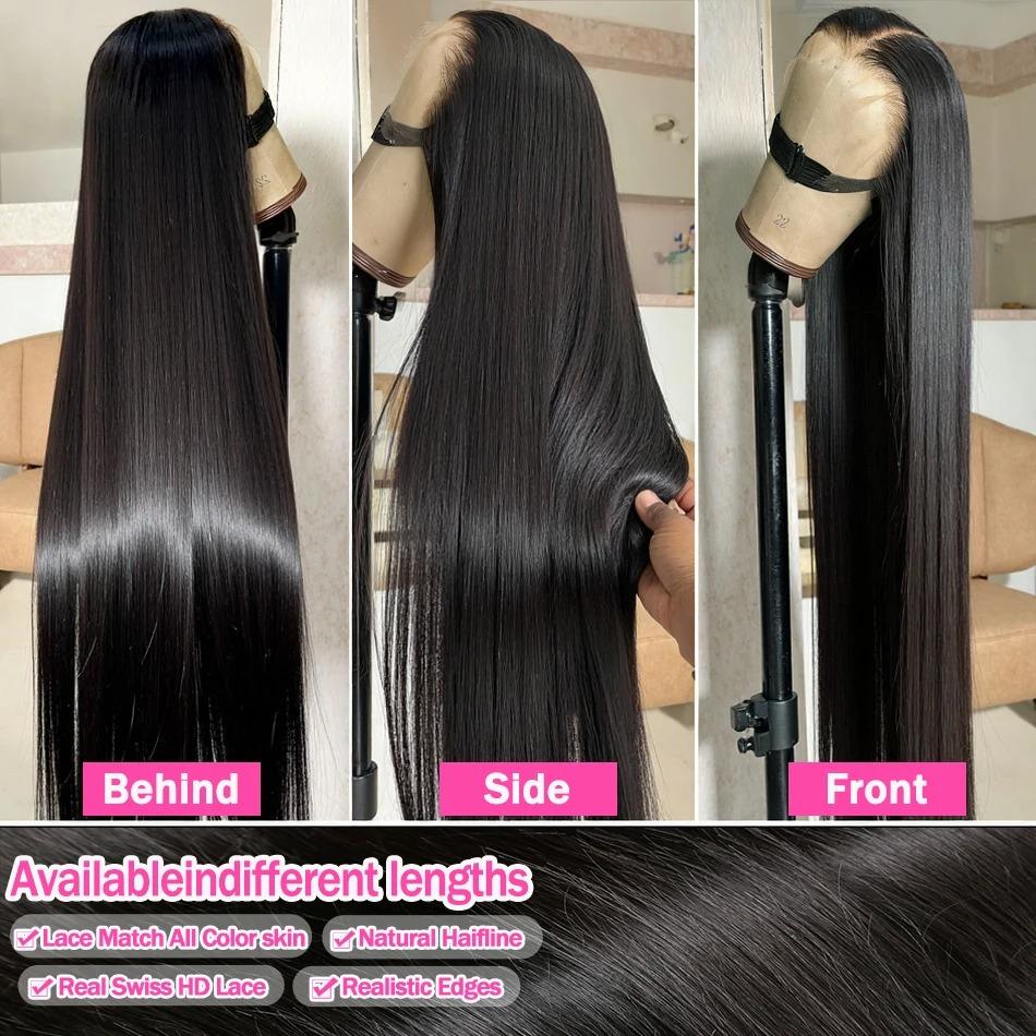 Smooth Straight 13x4 13x6 Transparent Lace Front Wig Human Hair 360 Full HD Lace Frontal Human Hair Wigs For Women Brazilian Remy Hair 12A Grade Wig Natural Black PrePlucked Hairline