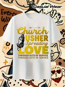 Men's Christian Church Usher Ministry T-Shirt - 100%cotton Vintage Religious Usher Badge Design, Church Usher Uniform Apparel Gift, Comfortable Casual Wear for Ushers, Year-Round Ministry Attire