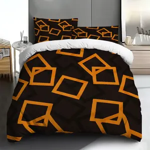 3-Piece Bedding Set, Square 3-piece set, 1 duvet cover+2 pillowcases (unfilled), orange square pattern theme design, all season polyester, perfect for home and dormitory dDesign, Polyester Fabric, Perfect for Home and Dorm Decor, Essential Dorm Essentials