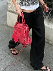 Women's Elastic Waist Wide-Leg Pants, Loose Fit Casual Linen Trousers, Suitable for Street Style and Everyday Wear.