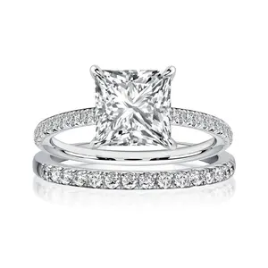 Maxine Lab-Created Moissanite 2.0ct Princess Cut Women's Engagement Ring Set, White Gold Plated Wedding Ring Set with Multi-Occasion Use for Proposal, Daily Wear