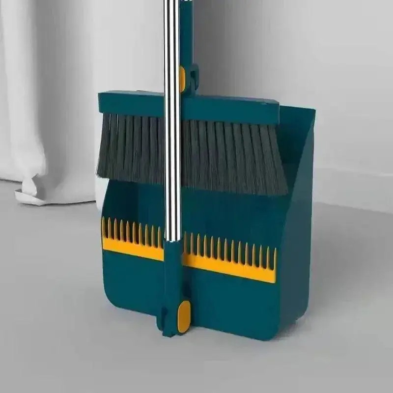 Folding Broom and Dustpan Set - Wall-Mountable Home Cleaning Broom for Household Use