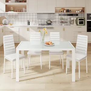 【2 Packages Shipping】GIZOON 3/5/7 Piece Glass Dining Table Set with  PU Leather Chairs Modern Sturdy Iron Frame Easy to Clean for Home Kitchen Living Room