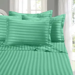 Softest and Coziest Sheet Set - 1500 Hotel Quality Microfiber - Deep, Wrinkle Resistant Damask Stripe Bed Sheet Set, Queen, Paradise Teal