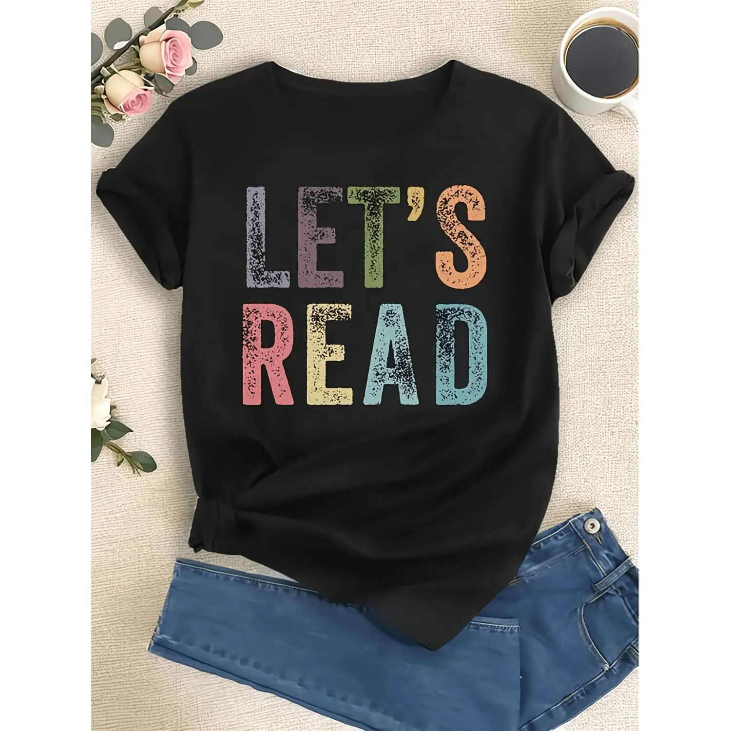 1pc of Women'S Alphabet Teaching T-Shirt Featuring a Letter Print, Designed for Educators And Book Enthusiasts. A Casual Gift Ideal for Teachers And Librarians Promoting Reading