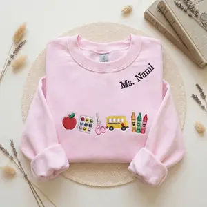 (Leave a note) Apple Teacher With Name Embroidered Sweatshirt | Back To School Teacher Sweatshirt | Embroidered Classroom Shirt | Gift for Teacher