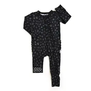 Ash Black Leopard RUFFLE ZIP Bamboo Toddler Outfit Baby Girl Clothes