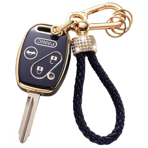 Car Key Case with Keychain, Portable Car Key Protector, Car Key Accessory, Car Key Protective Case Compatible with 2003-2012 Honda Accord Civic CR-V Pilot Smart Key